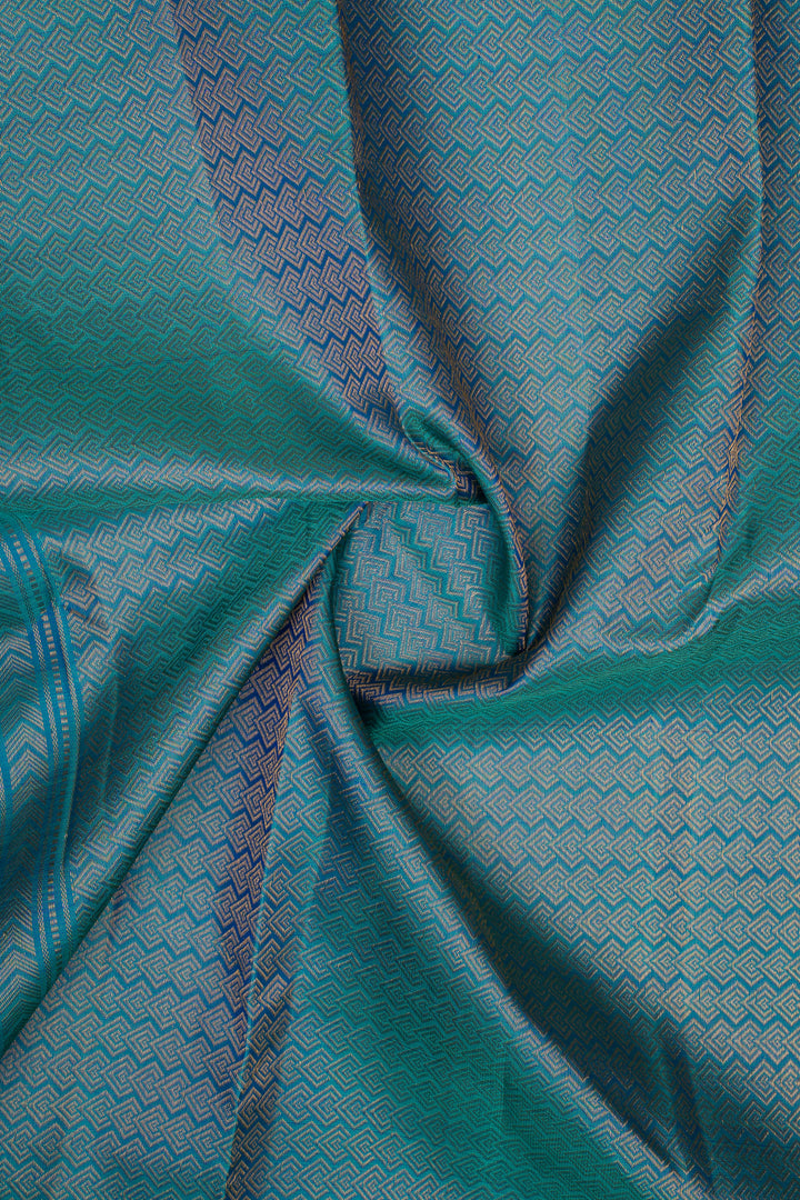 Peacock Blue Zari Checks Rettai Pettu Pure Kanchipuram Silk Saree