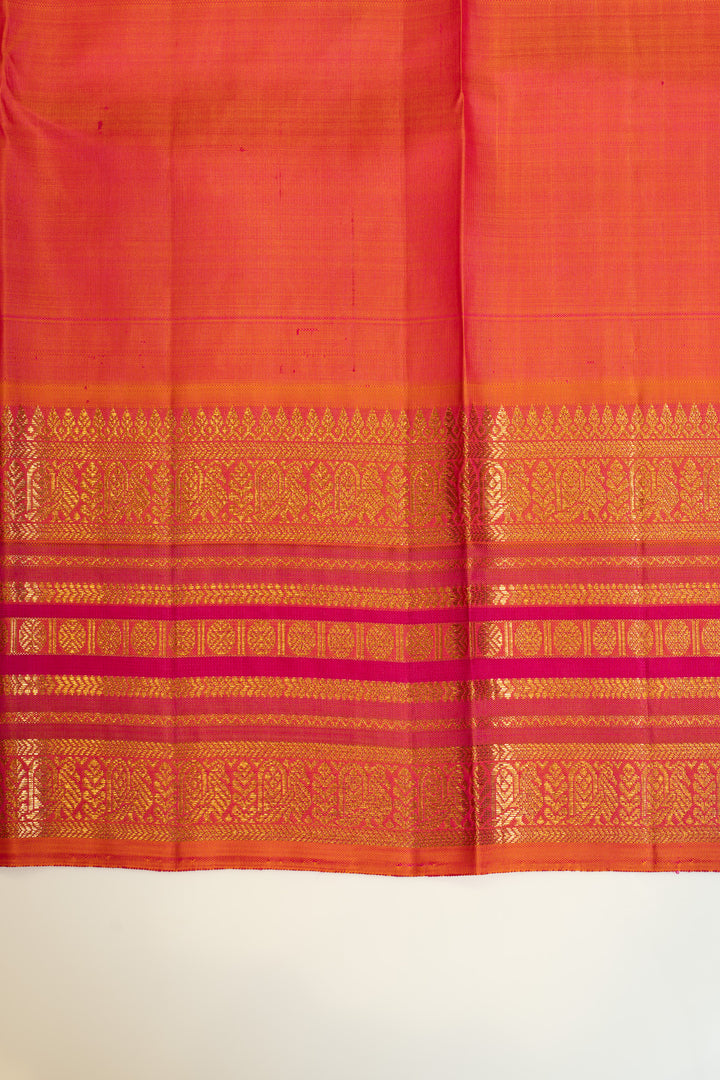 Beige and pink Varisaipettu pure Kanchipuram silk saree