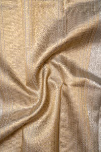 Steel Grey Zari Stripes Pure Kanchipuram Silk Saree - Clio Silks