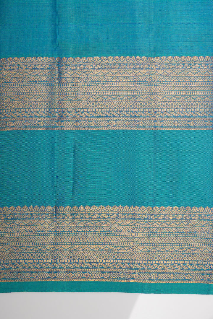 Peacock Blue Zari Checks Rettai Pettu Pure Kanchipuram Silk Saree