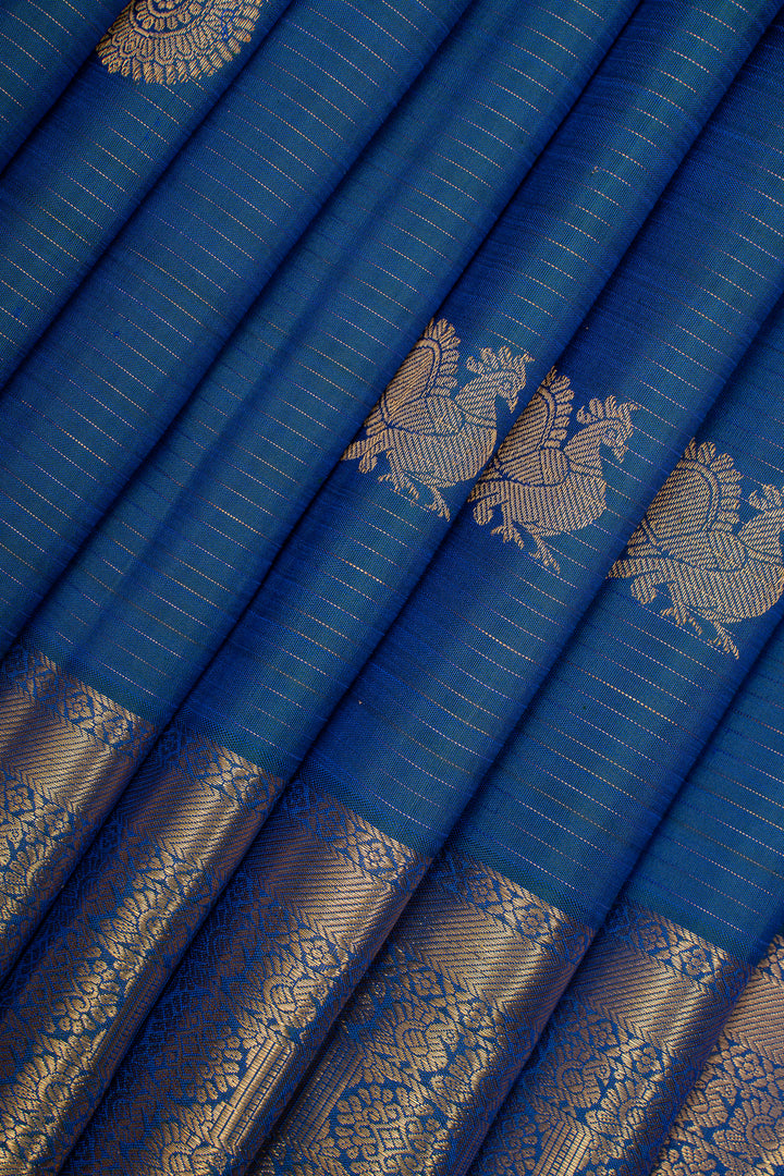 Peacock blue Vairaoosi  pure kanchipuram silk saree