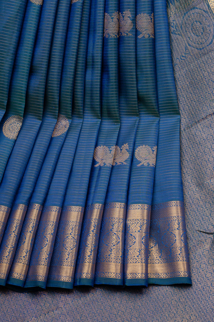 Peacock blue Vairaoosi  pure kanchipuram silk saree