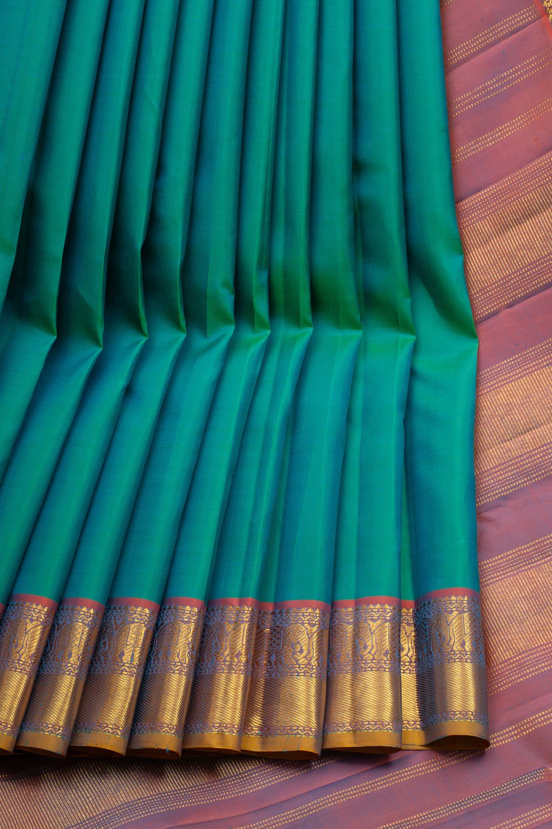Peacock Blue Traditional Pure Kanchipuram Silk Saree