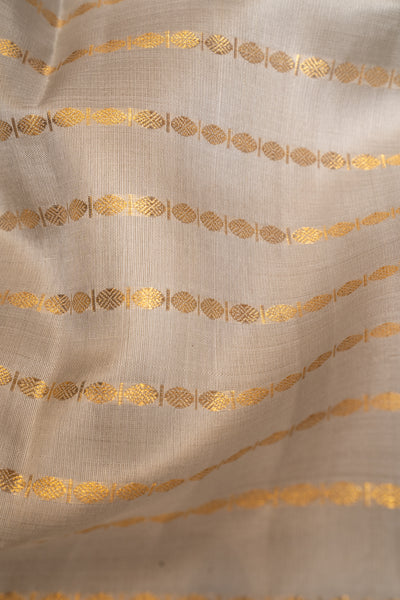 Steel Grey Zari Stripes Pure Kanchipuram Silk Saree - Clio Silks