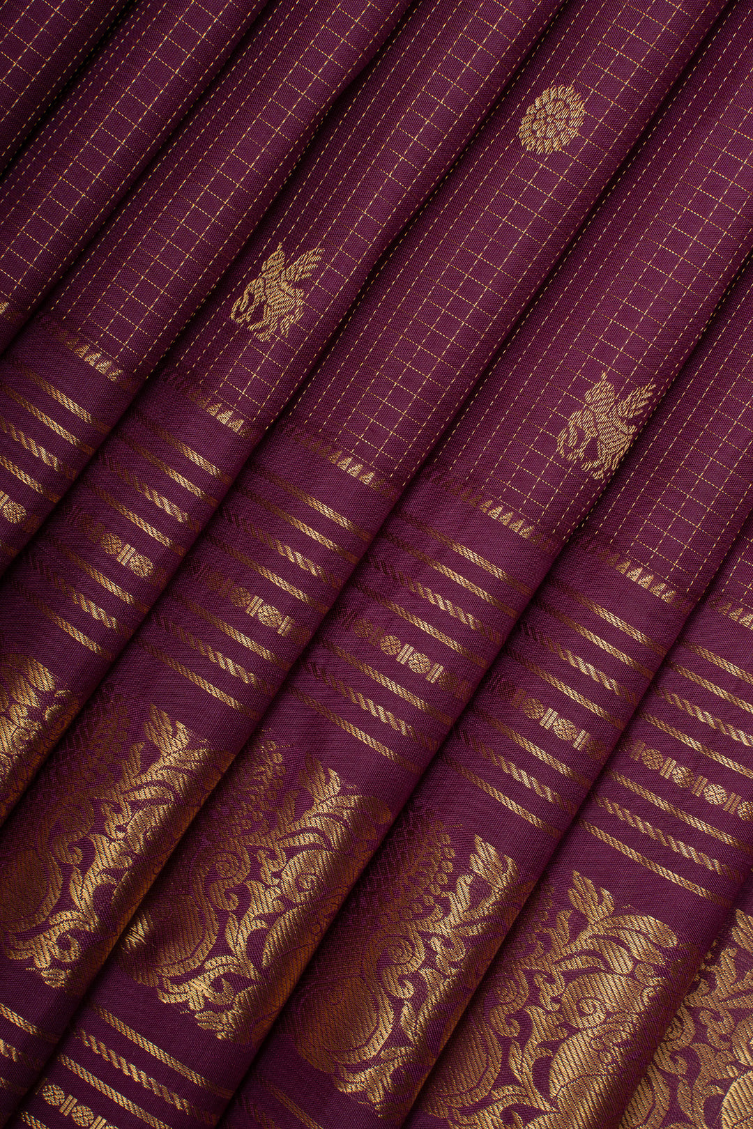Purple Vairaoosi Checks Pure Kanchipuram Silk Saree