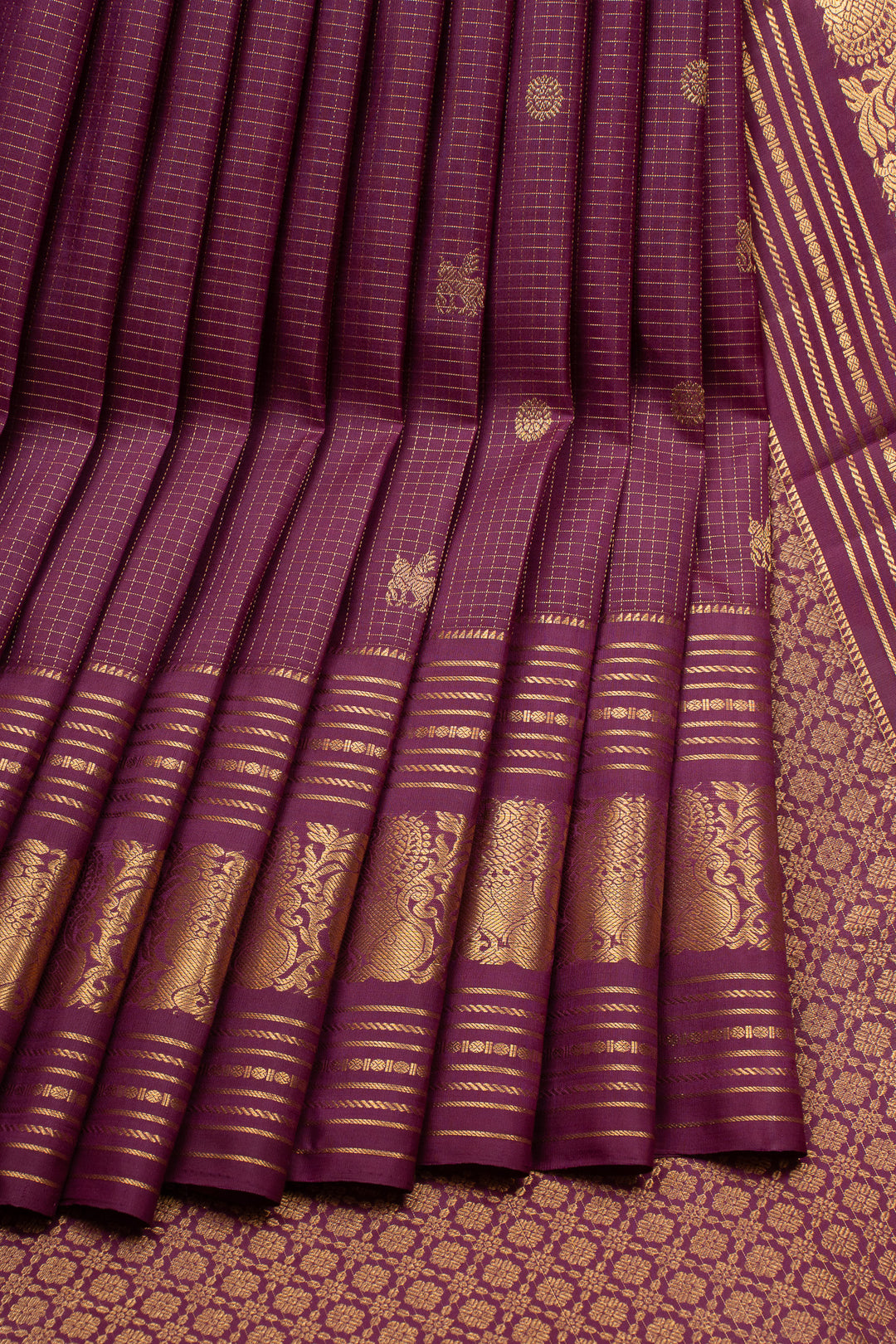 Purple Vairaoosi Checks Pure Kanchipuram Silk Saree