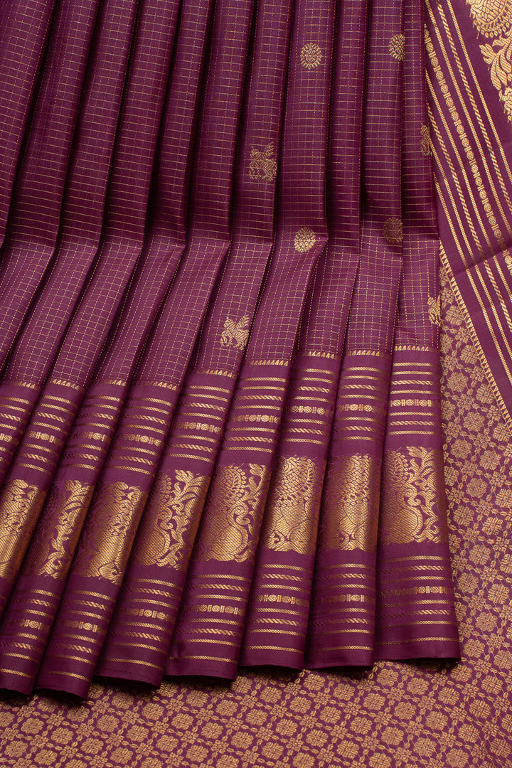 Purple Vairaoosi Checks Pure Kanchipuram Silk Saree
