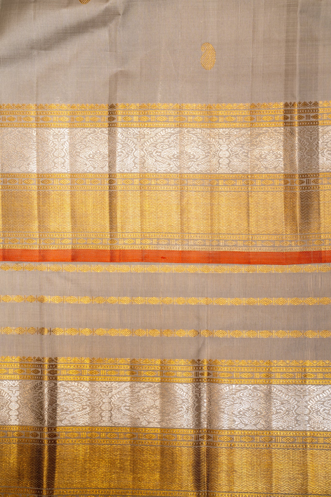 Steel Grey Zari Stripes Pure Kanchipuram Silk Saree - Clio Silks