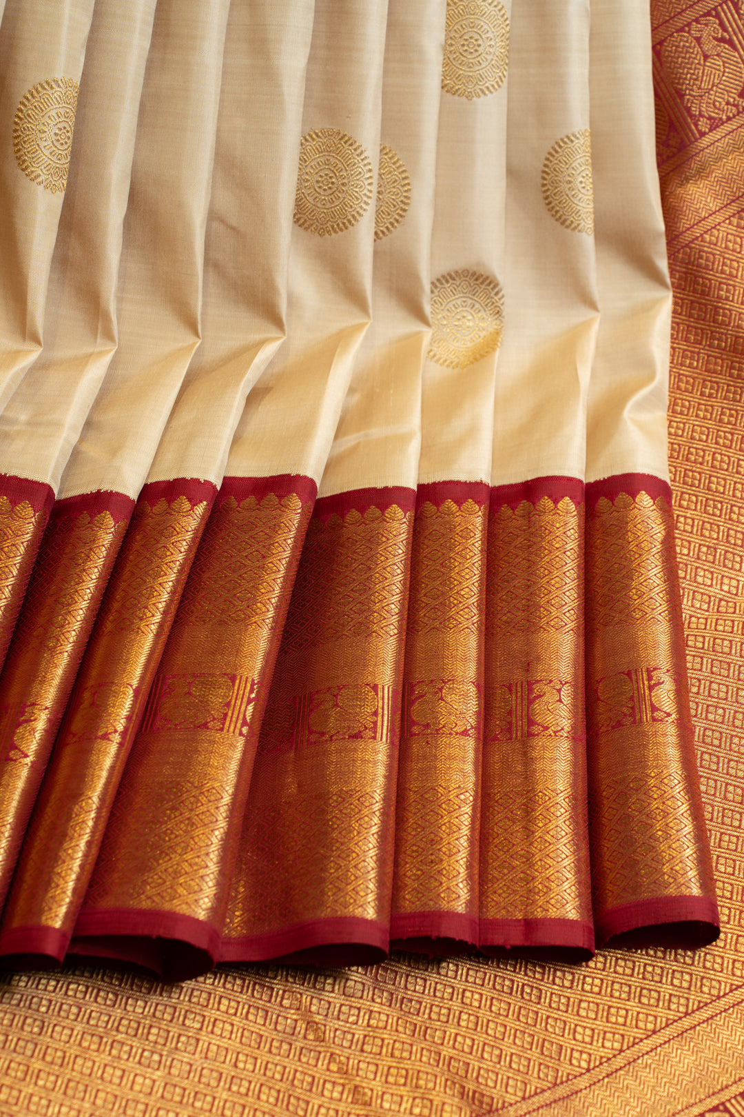 Off white Ganga Jamuna traditional pure Kanchipuram silk saree
