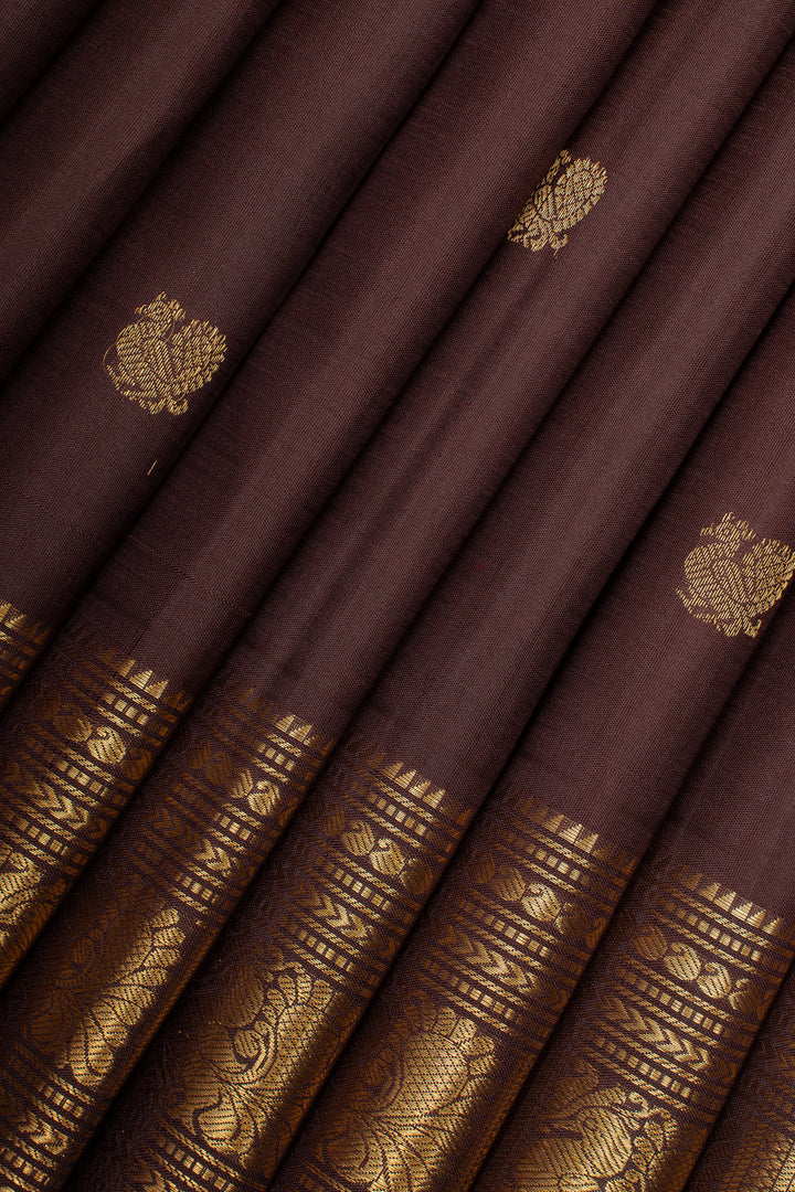 Brown traditional pure kanchipuram silk saree