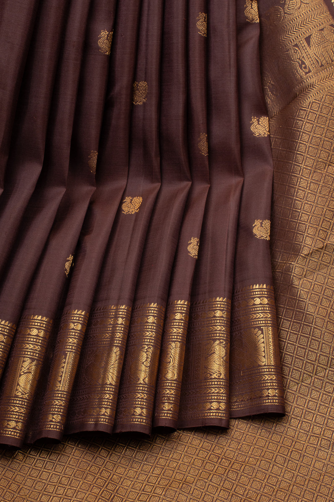 Brown traditional pure kanchipuram silk saree
