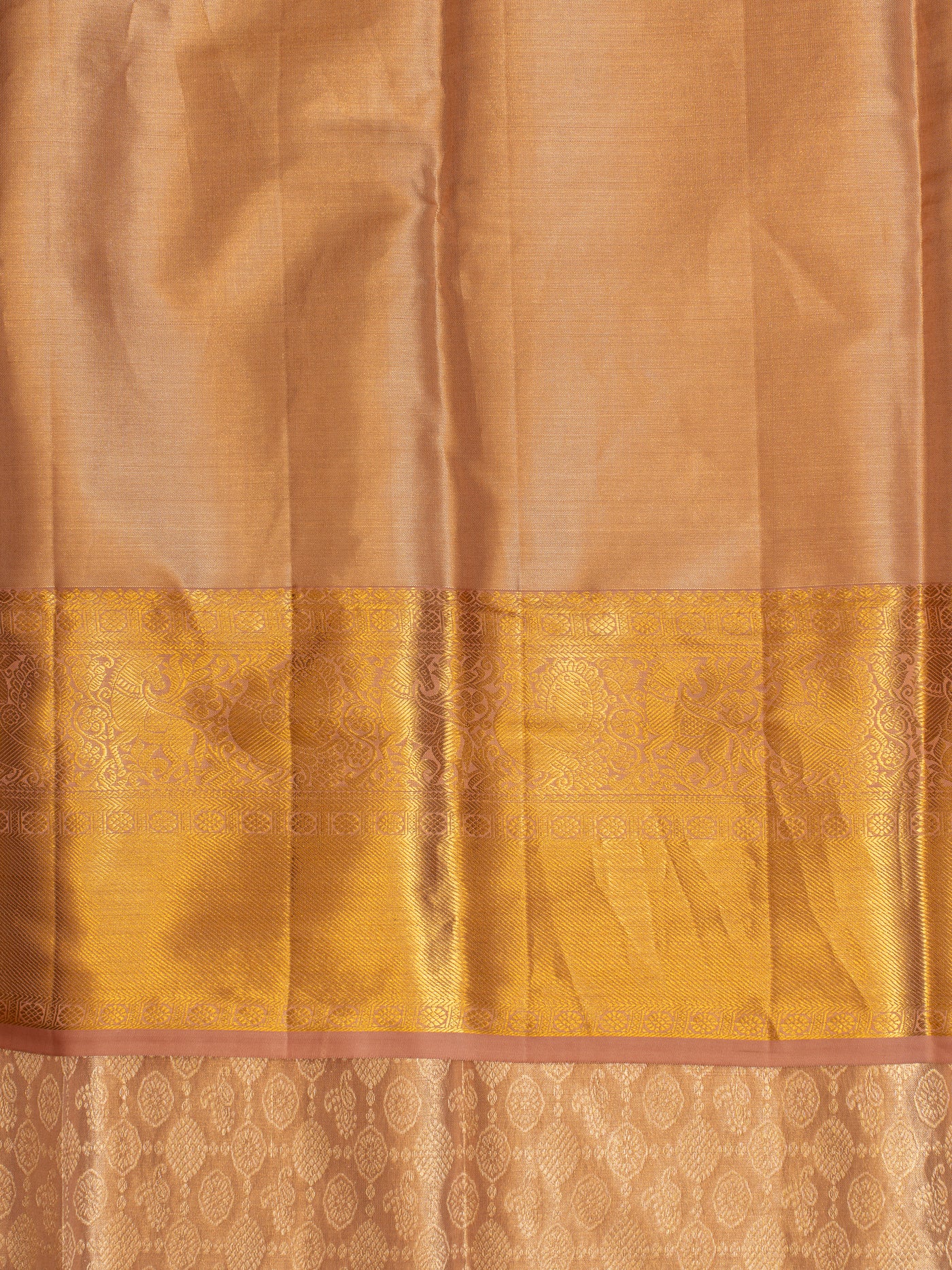 Peach and gold pure tissue Kanchipuram silk saree