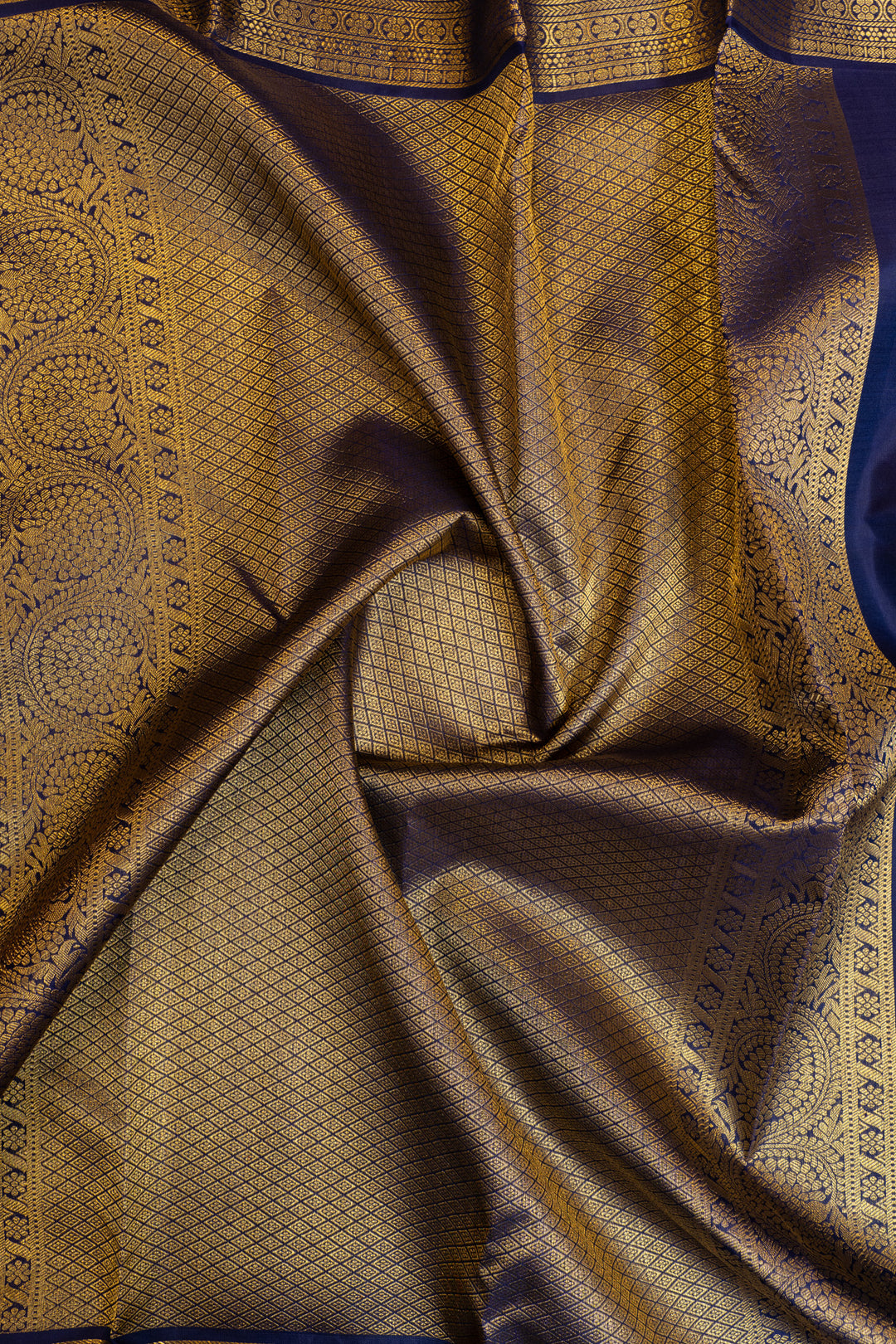 Carmine red and blue Laksha buttas pure Kanchipuram silk saree