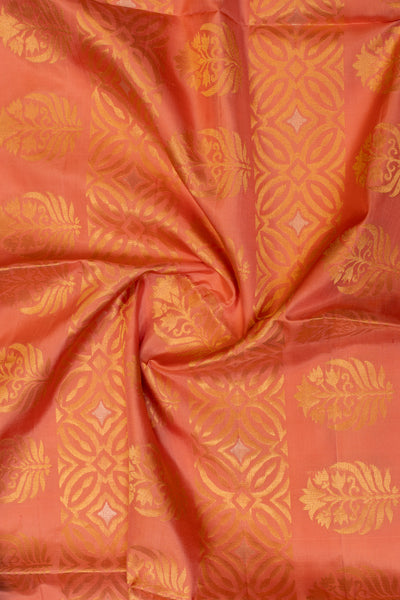 Brown and peach pure soft silk saree