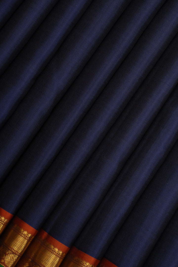 Navy Blue Small Border Pure Kanchipuram Silk Saree
