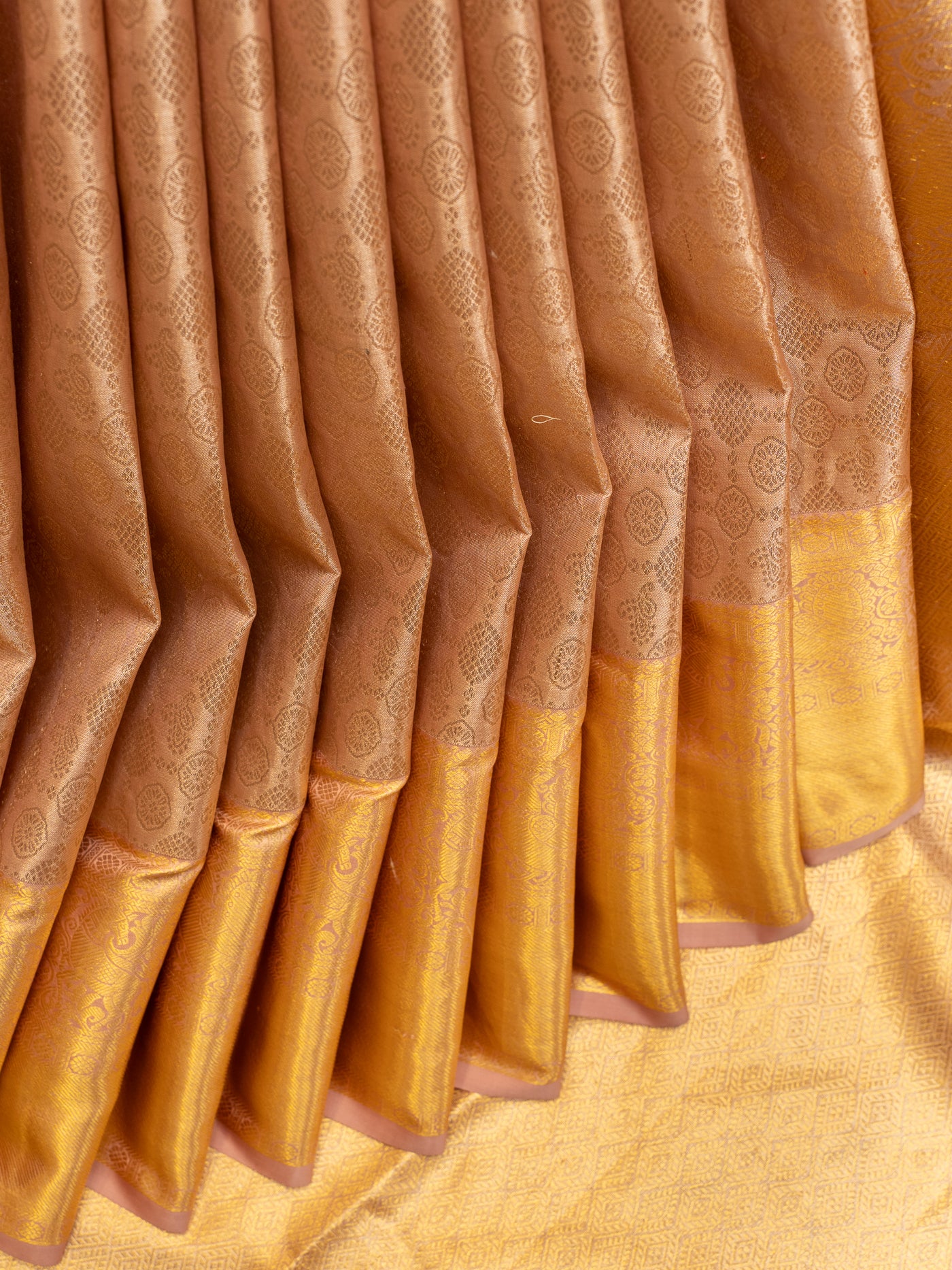 Peach and gold pure tissue Kanchipuram silk saree