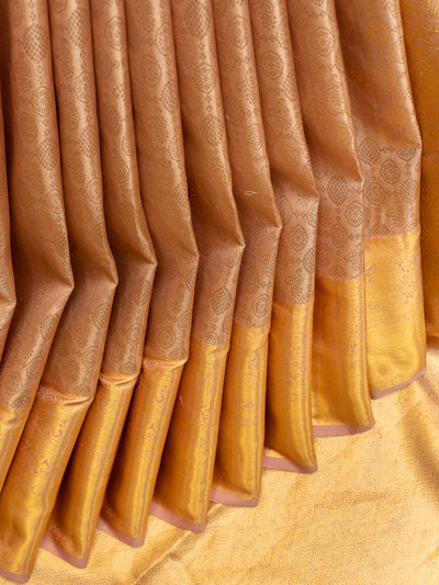 Peach and gold pure tissue Kanchipuram silk saree