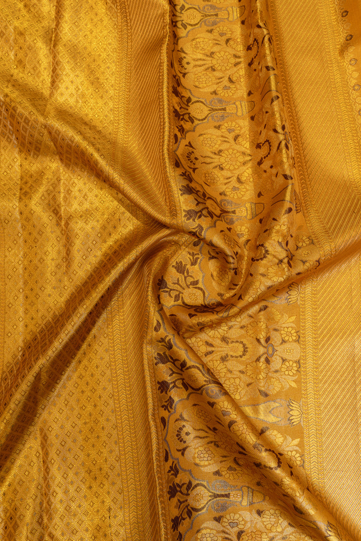 Golden yellow brocade pure Kanchipuram Silk saree