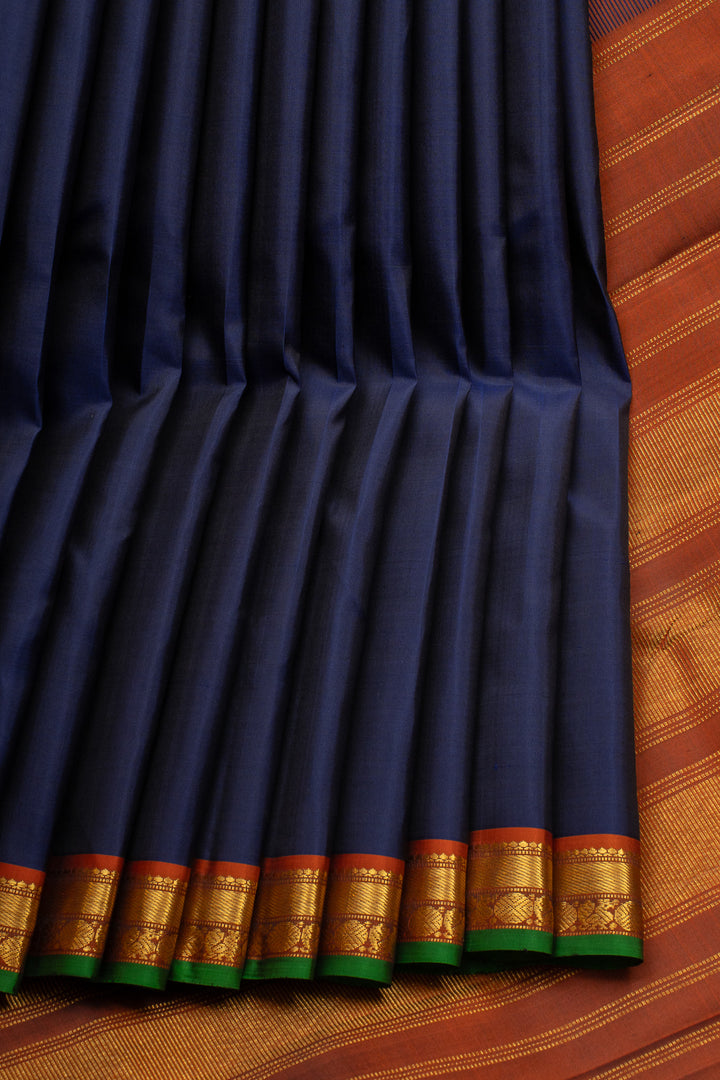 Navy Blue Small Border Pure Kanchipuram Silk Saree