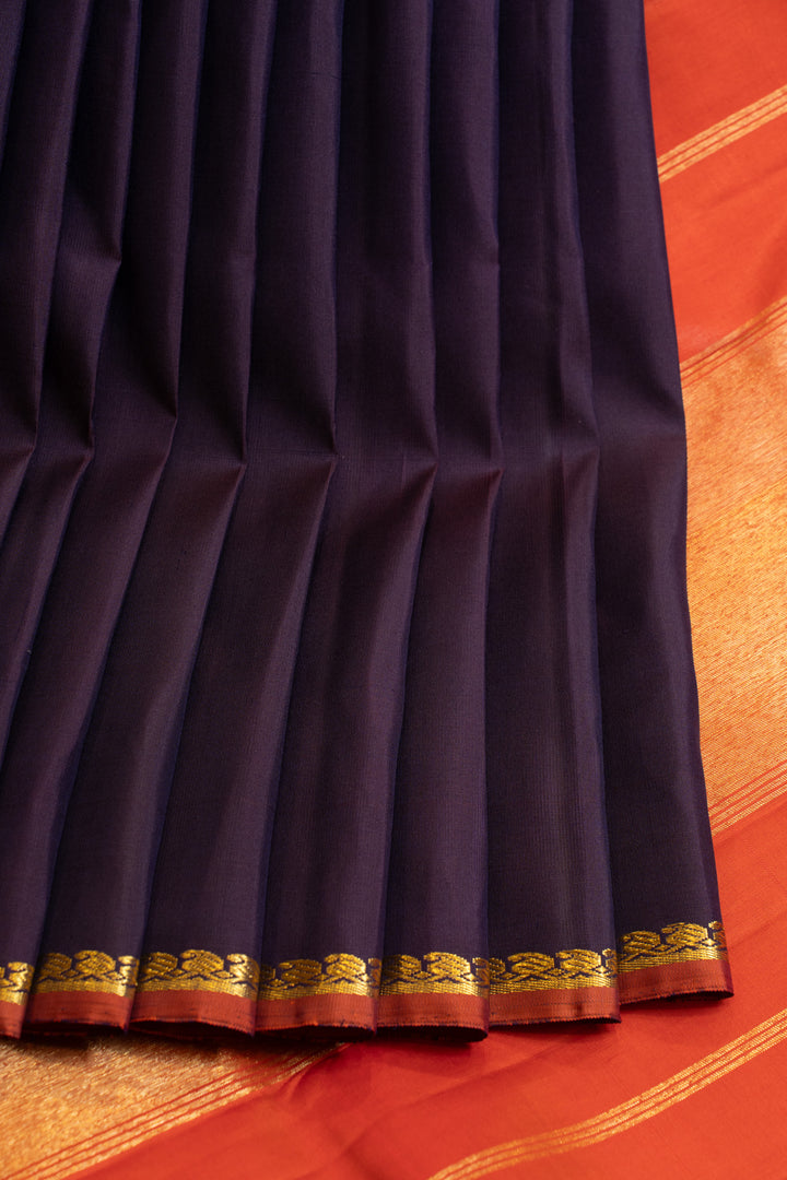 Purple paisley small border pure Kanchipuram silk saree