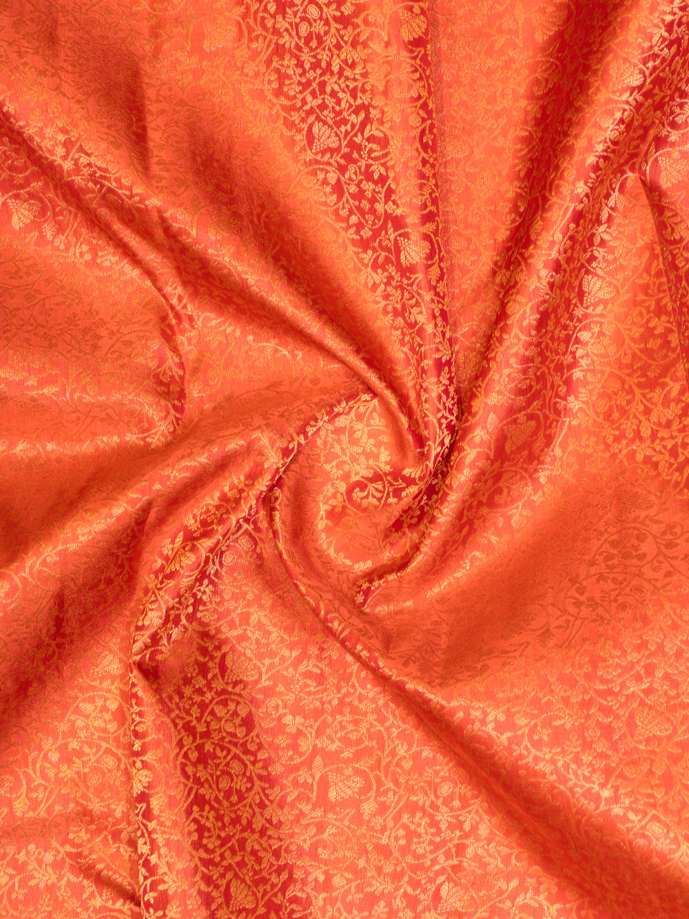 Orange Floral Brocade Pure Kanchipuram Silk Saree