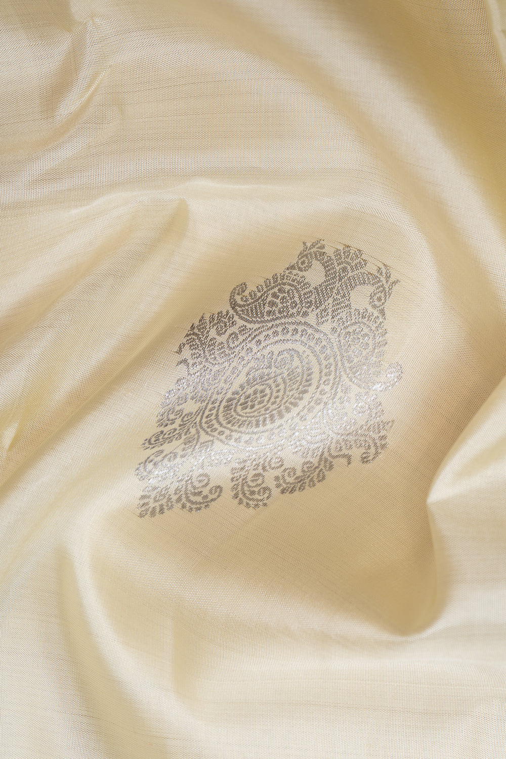 Cream and Grey Pure Kanchipuram Silk Saree - Clio Silks
