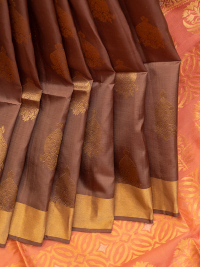 Brown and peach pure soft silk sarees