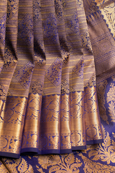 Ink blue diamond brocade pure Kanchipuram silk saree