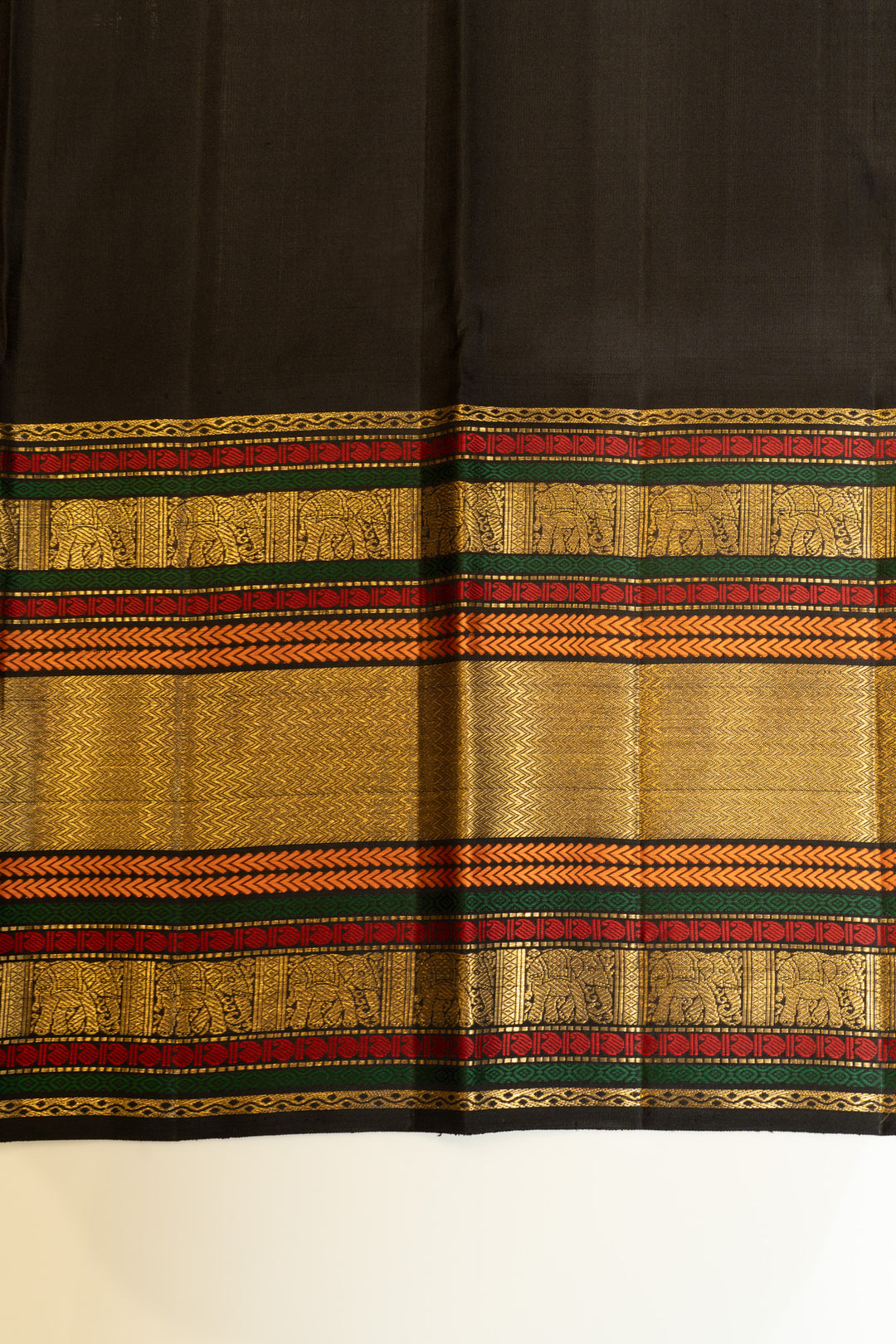 Champagne cream and black Varisaipettu pure Kanchipuram silk saree