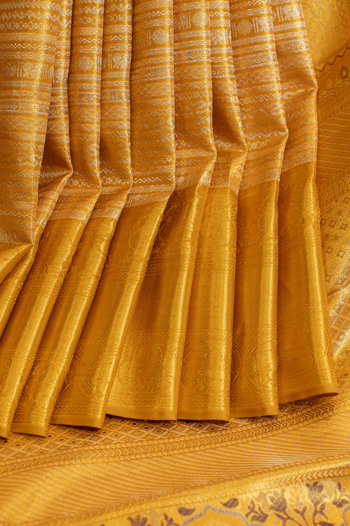 Golden yellow brocade pure Kanchipuram Silk saree