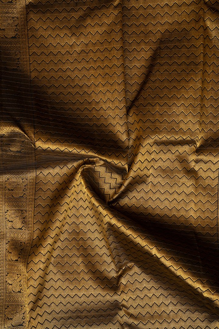 Pearl White and Black Zari Checks Pure Kanchipuram Silk Saree - Clio Silks