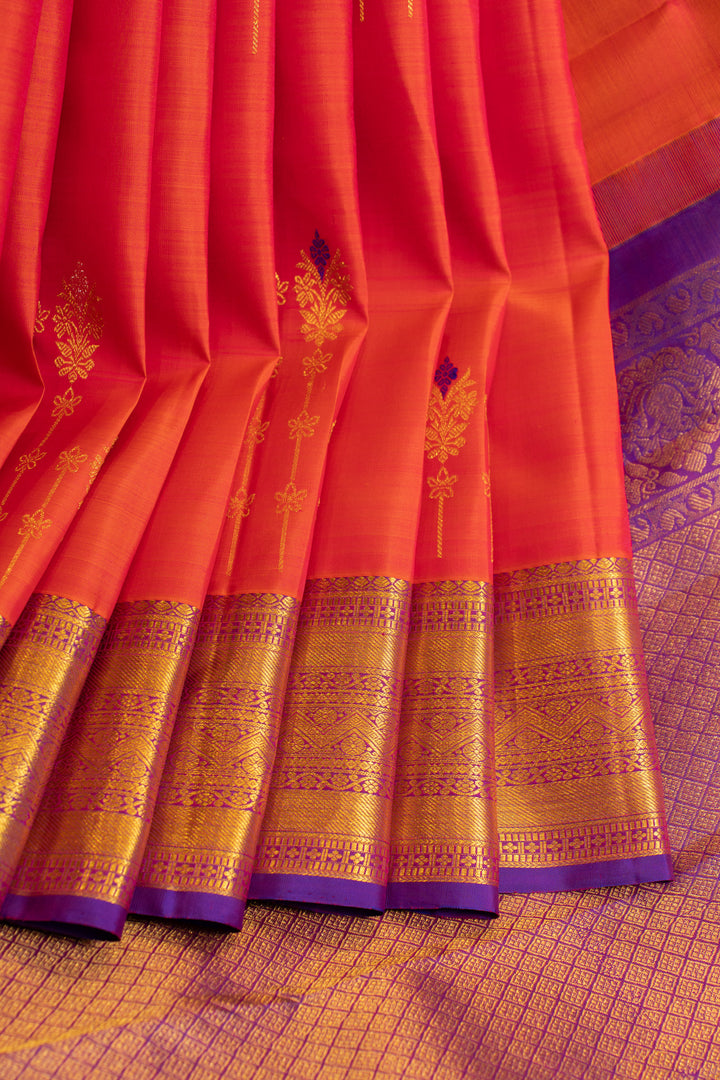 Peach pink and purple pure Kanchipuram Silk saree