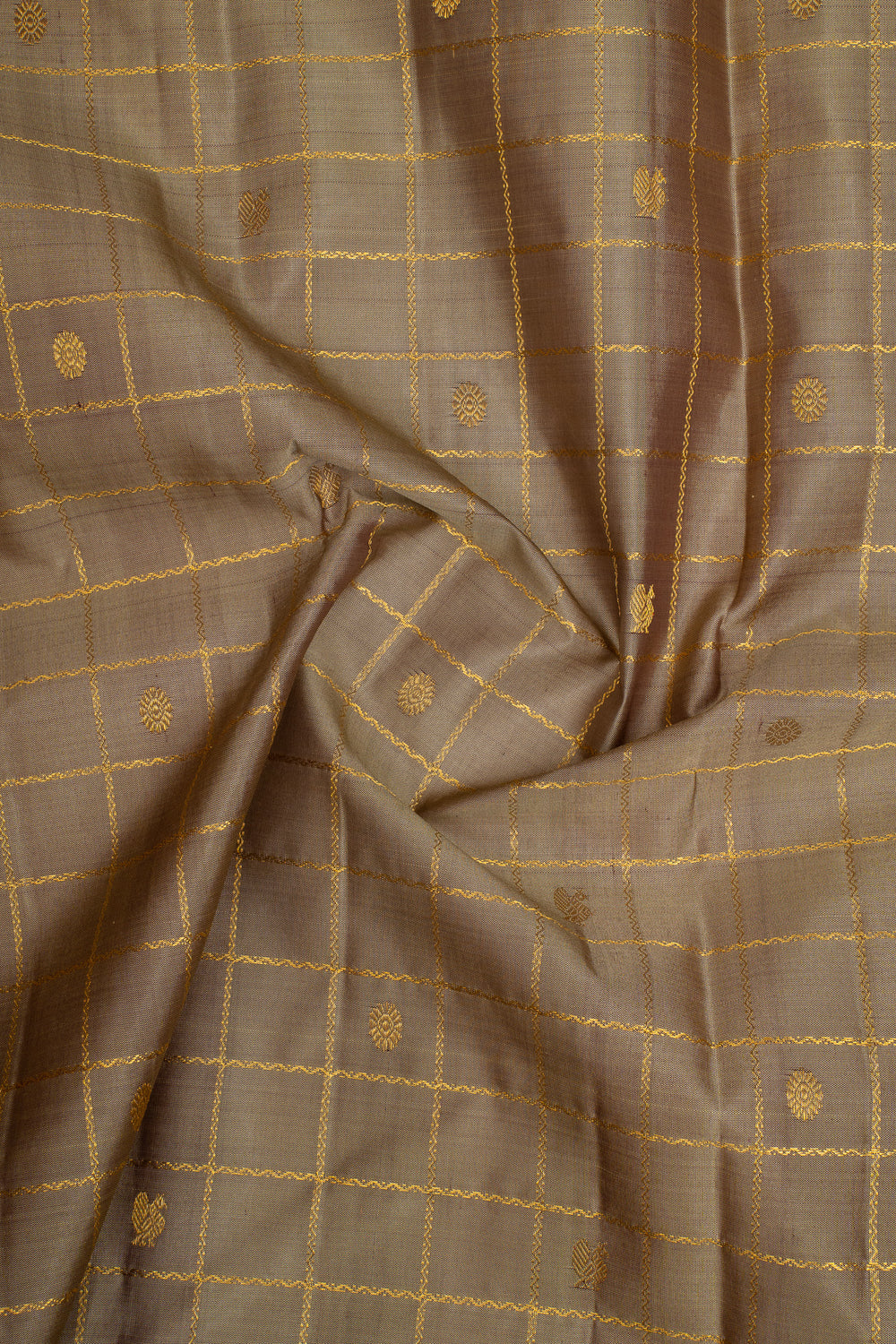 Grey and Maroon Neli Checks Pure Kanchipuram Silk Saree