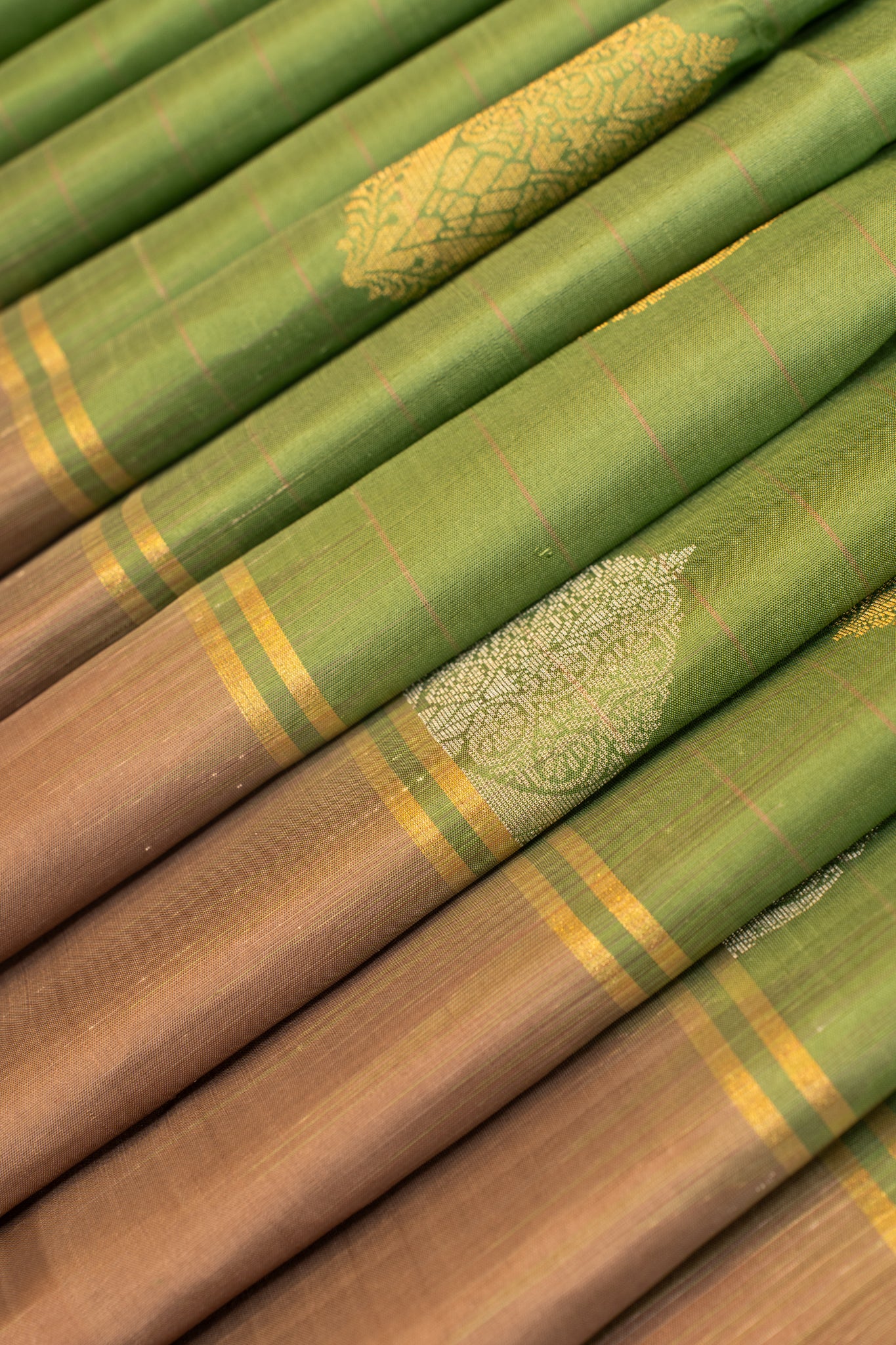 Mint green and beige pure soft silk saree