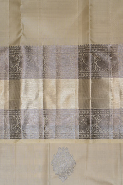 Cream and Grey Pure Kanchipuram Silk Saree - Clio Silks