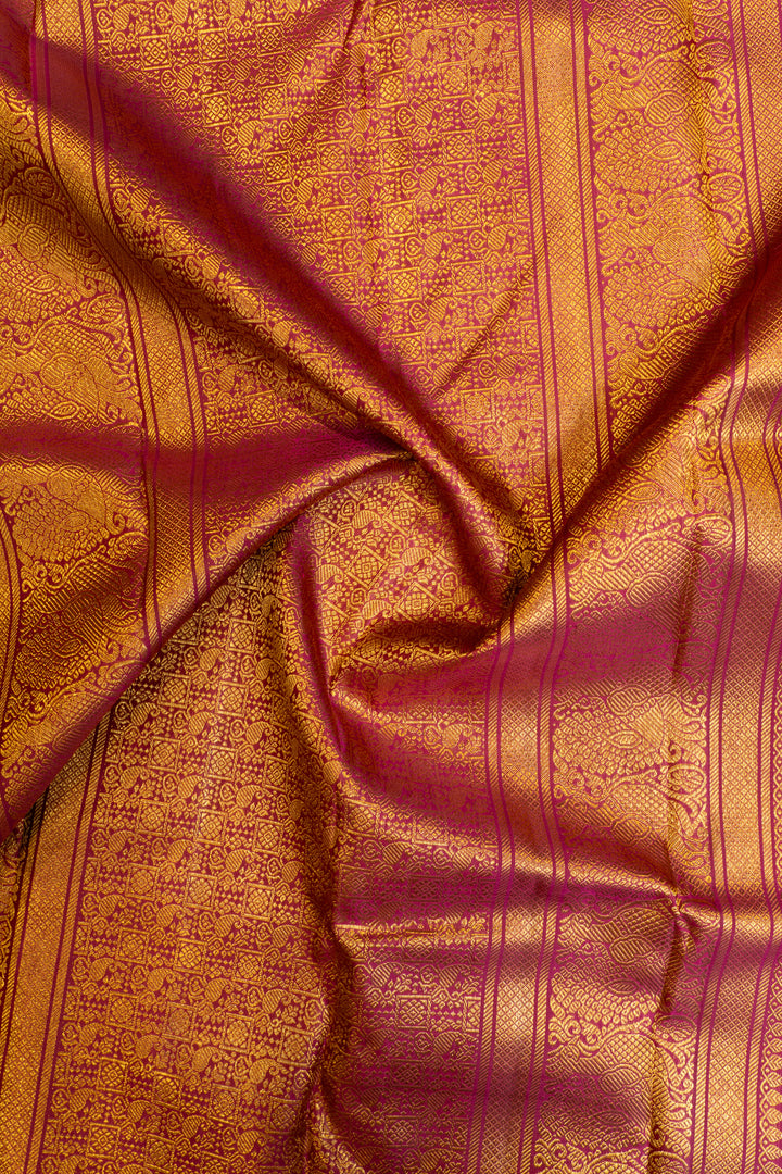 Jamun and magenta minakari zari brocade pure Kanchipuram silk saree