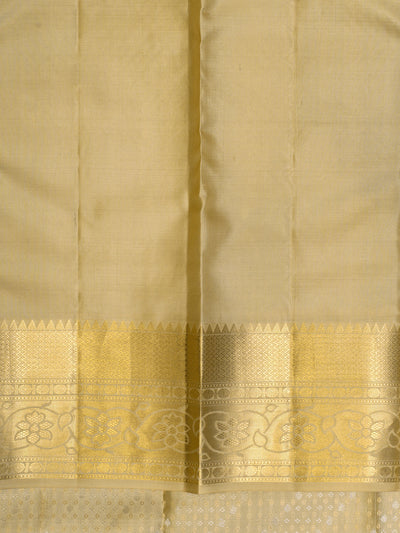 Beige Gold Zari Brocade Pure Kanchipuram Silk Saree