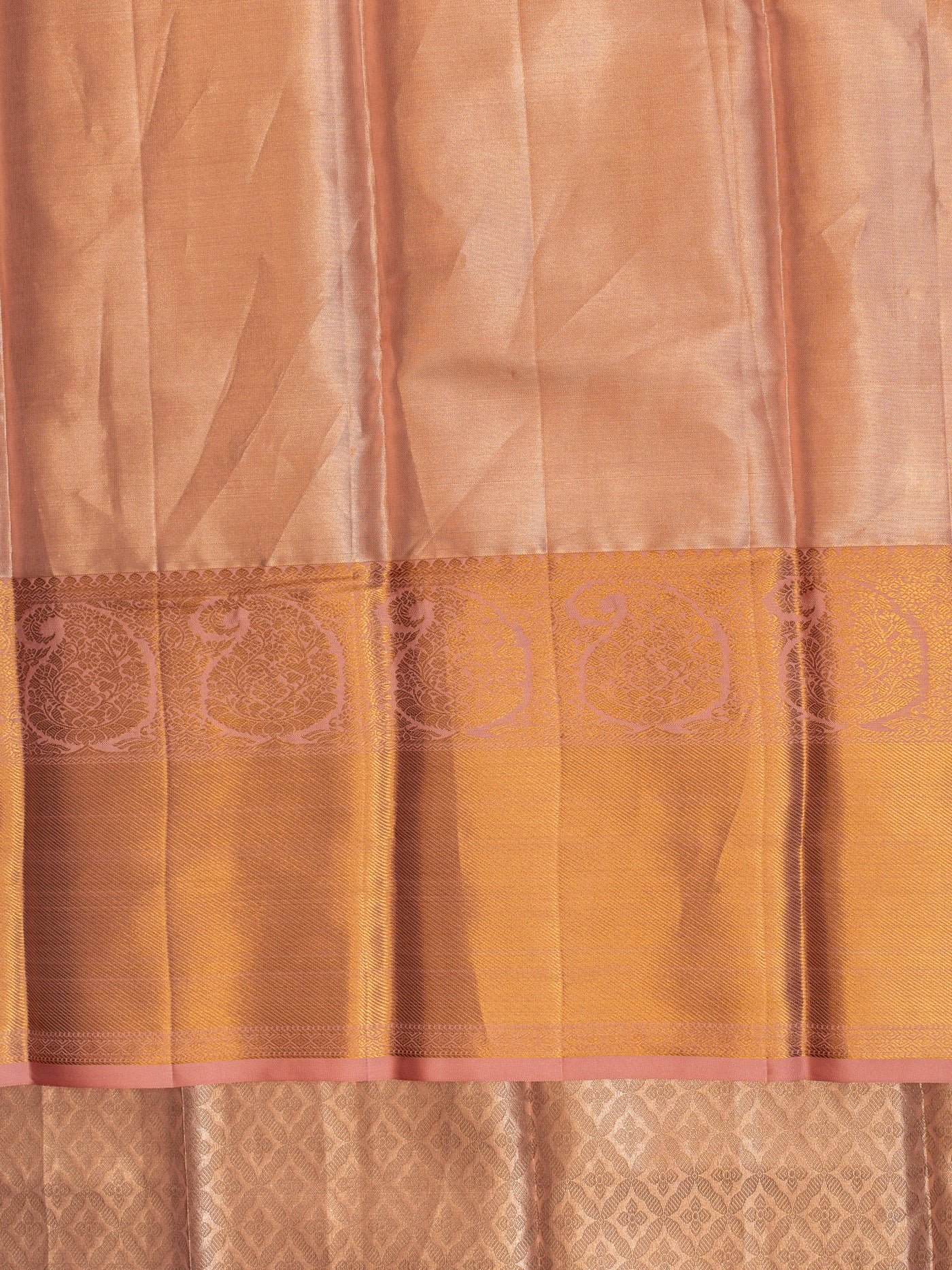 Peach pink pure brocade Kanchipuram silk saree