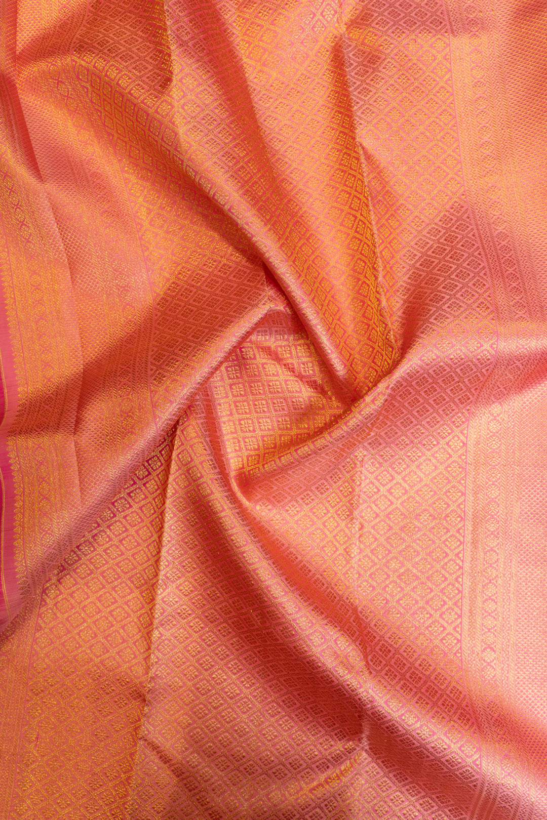 Red and pink small border pure Kanchipuram silk saree