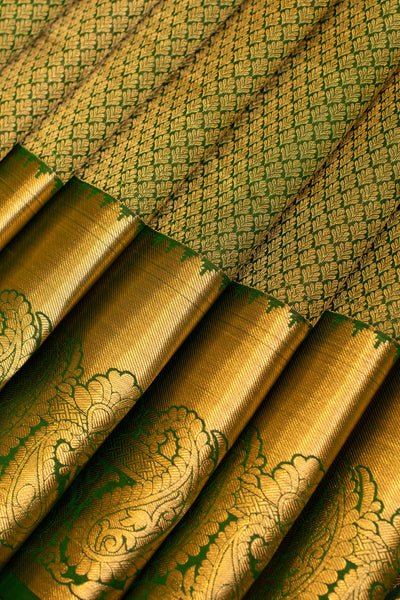 Bottle green brocade pure Kanchipuram silk saree