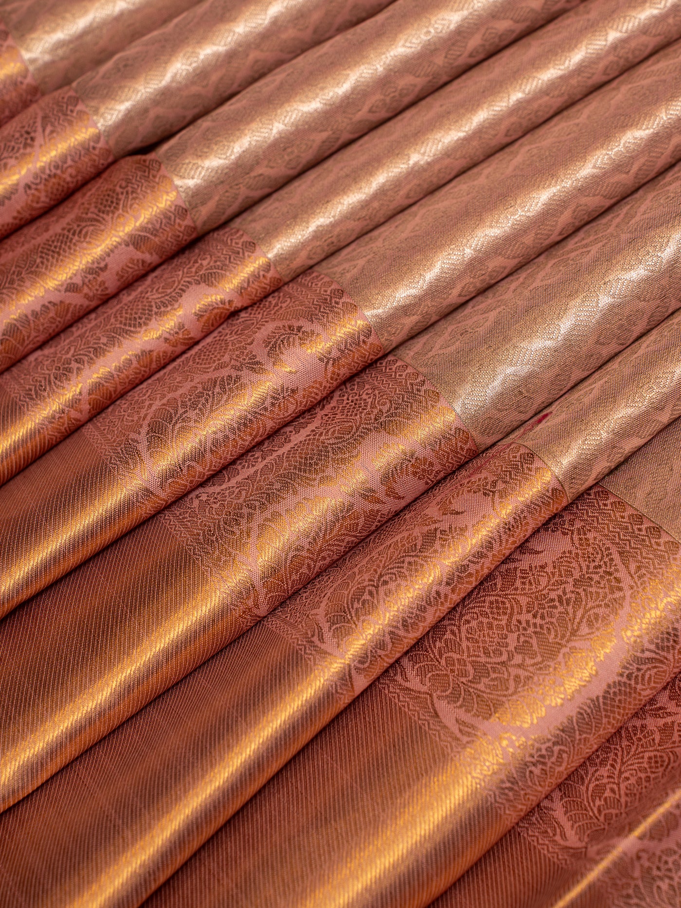 Peach pink pure brocade Kanchipuram silk saree