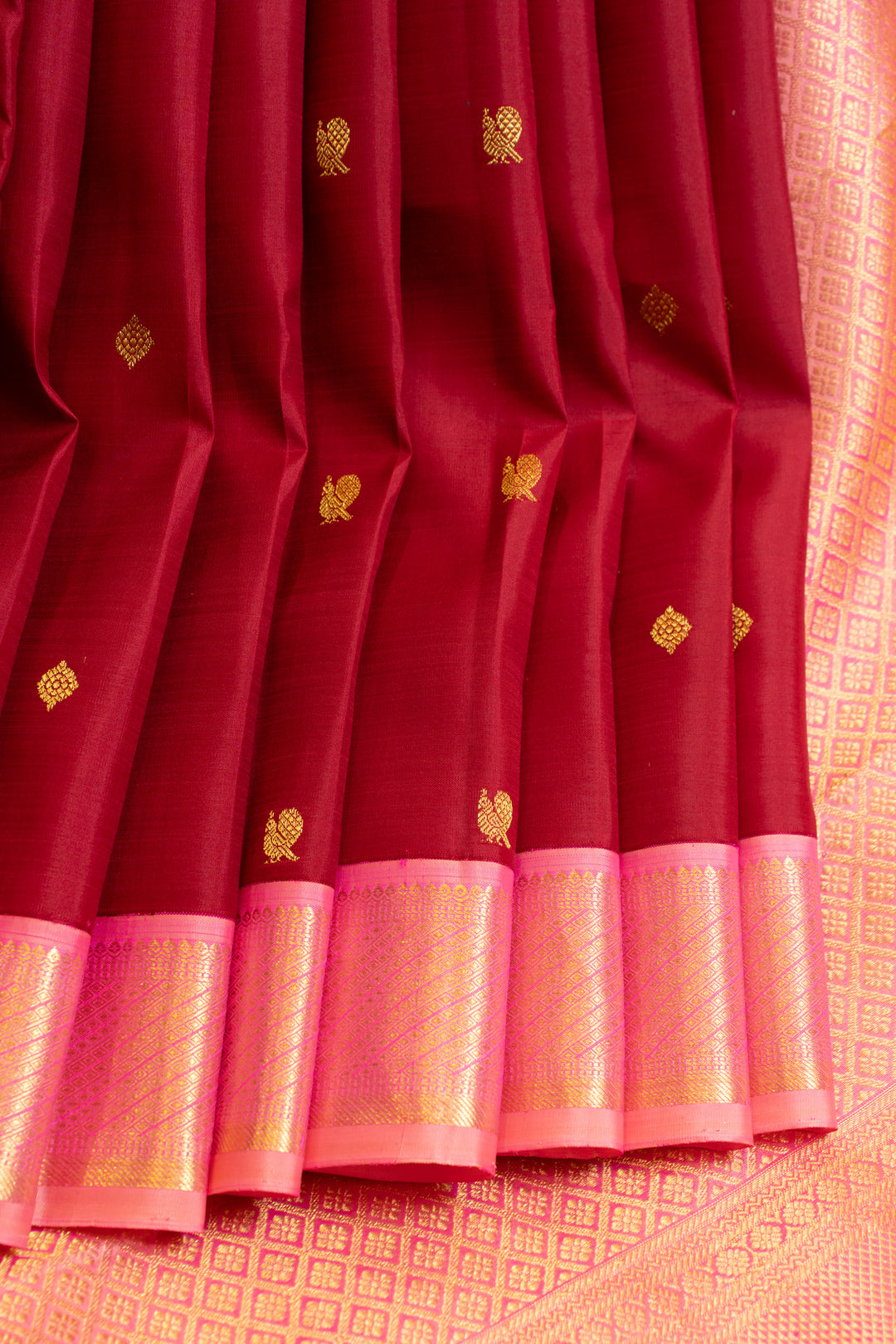 Red and pink small border pure Kanchipuram silk saree
