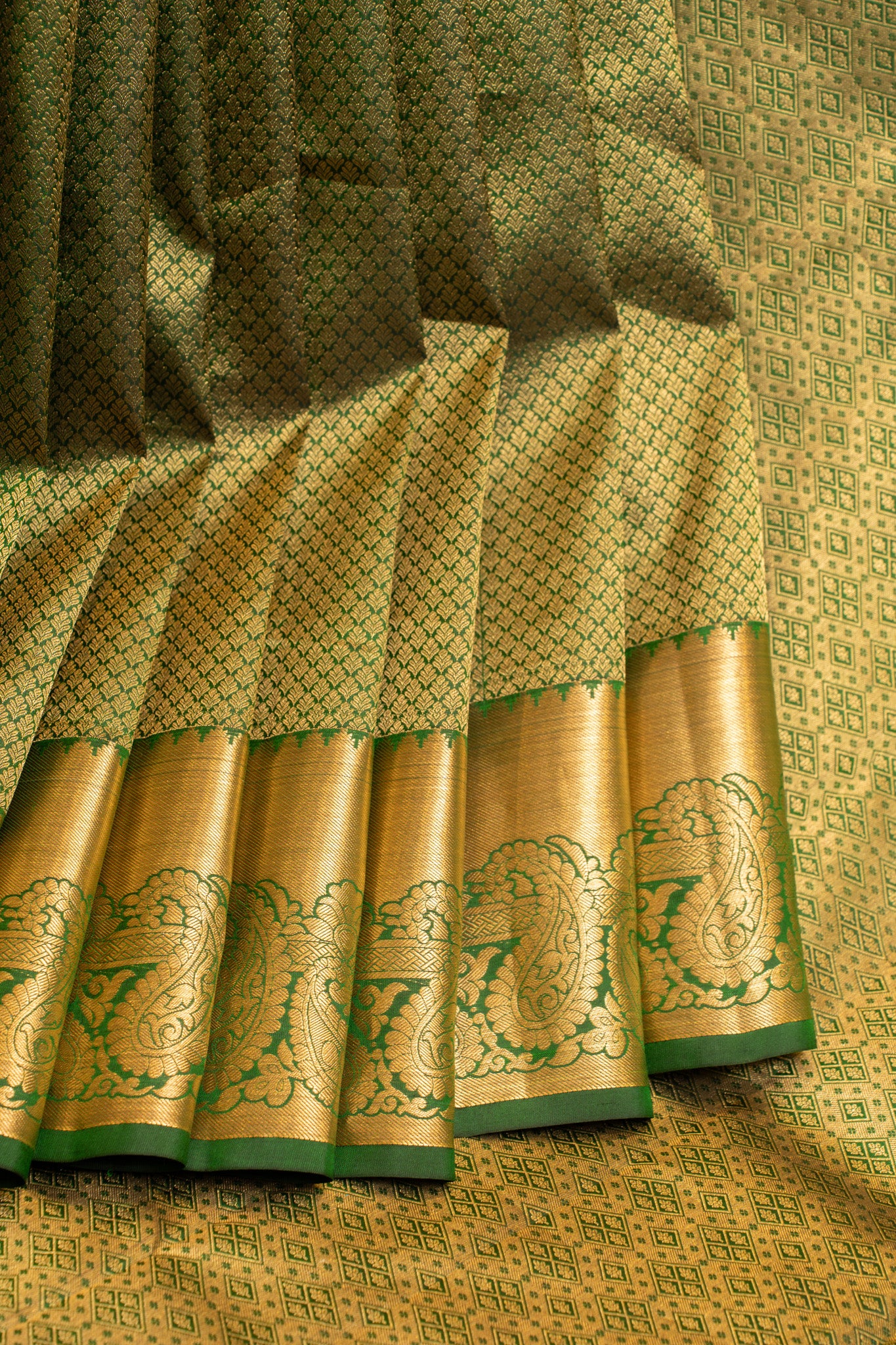 Bottle green brocade pure Kanchipuram silk saree