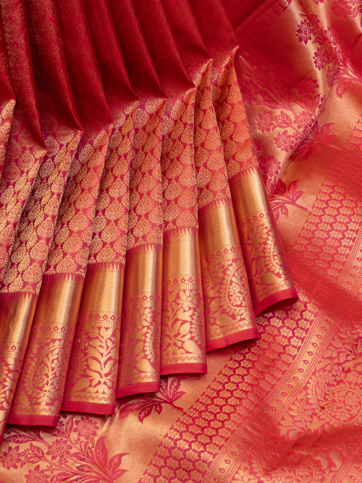 Red Shot Colour Zari Brocade Pure Kanchipuram Silk Saree