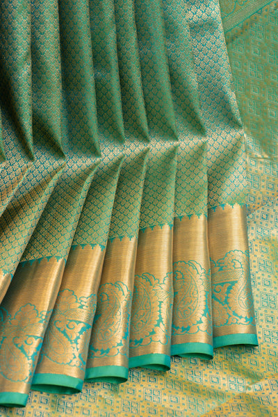 Peacock green pure brocade Kanchipuram sik saree