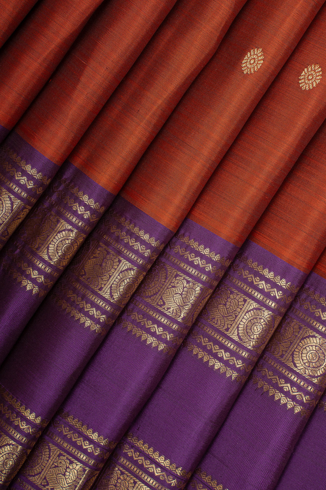 Rust Orange Traditional Pure Kanchipuram Silk Saree