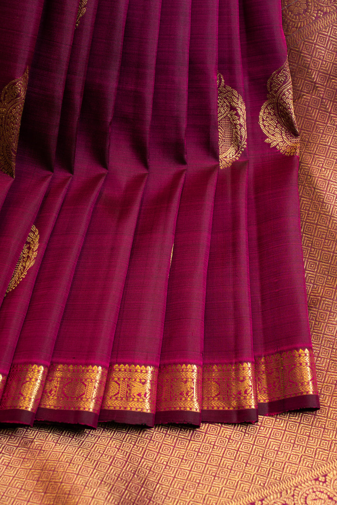 Magenta purple small border pure Kanchipuram silk saree