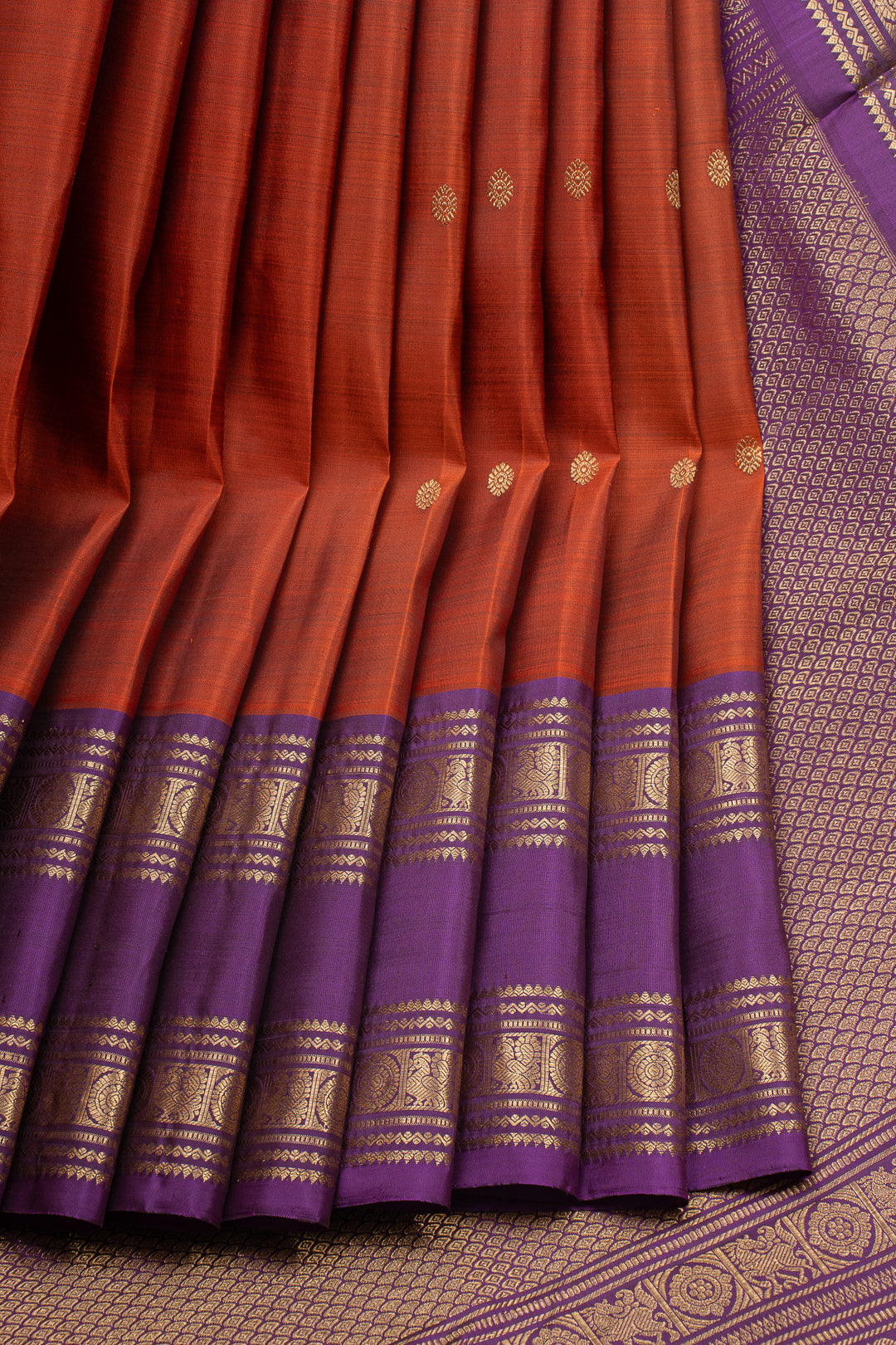 Rust Orange Traditional Pure Kanchipuram Silk Saree