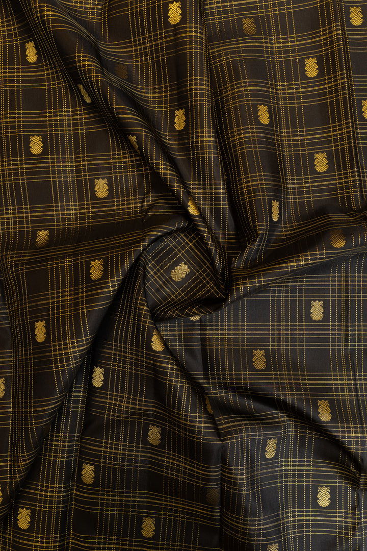 Black Muthu zari checks traditional pure Kanchipuram silk saree