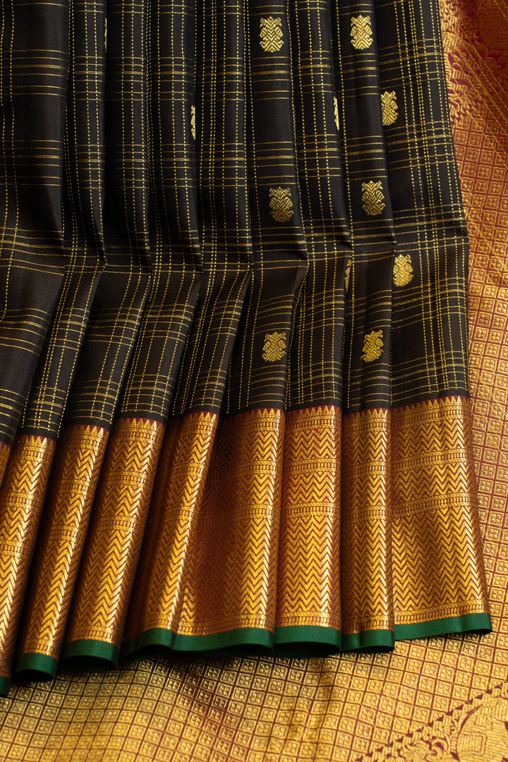 Black Muthu zari checks traditional pure Kanchipuram silk saree